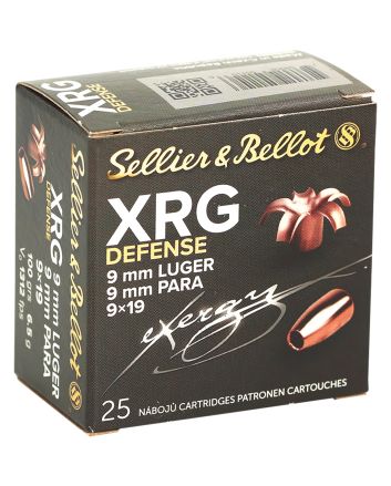 Sellier &amp; Bellot SB9XA XRG Defense 9mmLuger 100gr Solid Copper Hollow Point 25 Per Box/40 Case