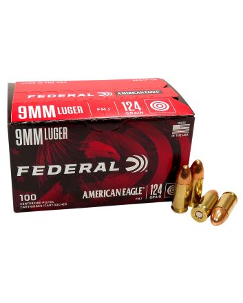 Federal AE9AP100 American Eagle Handgun 9mmLuger 124gr Full Metal Jacket 100 Per Box/5 Case