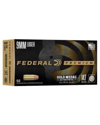 Federal GM9AP1 Gold Medal Centerfire Pistol 9mmLuger 147gr Full Metal Jacket 50 Per Box/10 Case