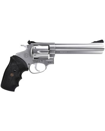 Rossi 2RM669 RM66357 Mag 6 Shot 6"Satin Stainless Steel Barrel, Cylinder &amp; Frame Black Checkered Rubber Grip