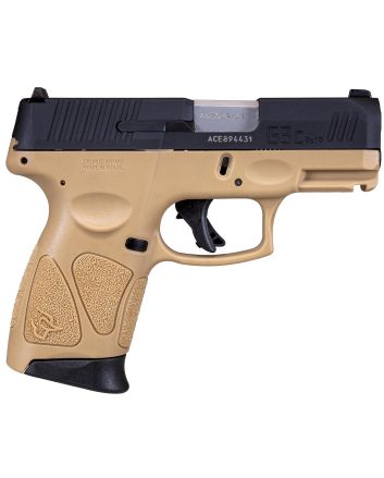 Taurus 1G3C931T G3CCompact Frame 9mm Luger 12+1 3.26" Matte Stainless Steel Barrel, Matte Black Tenifer Serrated Steel Slide, Tan Polymer Frame w/Picatinny Rail, Black Polymer Grip, Right Hand