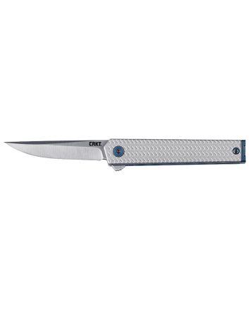 CRKT 7081 CEO Microflipper Micro 2.36" Flipper Drop Point Plain Satin 12C27 Sandvik Blade, Silver Textured w/Blue Liner &amp; Accents Aluminum Handle, Includes Pocket Clip