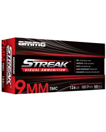Ammo Inc 9124TMCSTRKRED50 Streak Visual (RED)9mm Luger 124gr Total Metal Case 50 Per Box/20 Case