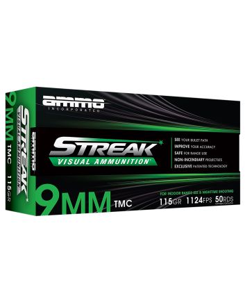 Ammo Inc 9115TMCSTRKGRN50 Streak Visual (GREEN)9mm Luger 115gr Total Metal Case 50 Per Box/20 Case