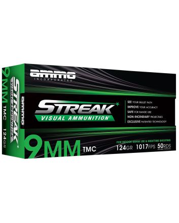 Ammo Inc 9124TMCSTRKGRN50 Streak Visual (GREEN)9mm Luger 124gr Total Metal Case 50 Per Box/20 Case