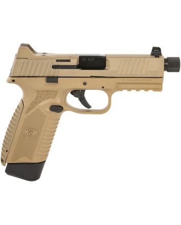 FN 66101384 545 Tactical 45 ACP 15+1/18+1, 4.71" Black Target Crown/Threaded Steel Barrel, Flat Dark Earth PVD Optic Cut/Serrated Steel Slide &amp; Polymer Frame w/Picatinny Rail, Ambidextrous