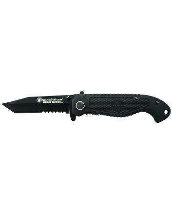 Smith &amp; Wesson Knives CKTACBSCP Special Tactical3.50" Folding Part Serrated Stainless Steel Blade 4.60" Black