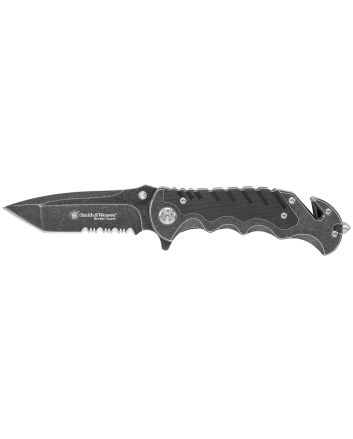 Smith &amp; Wesson Knives SWBG10SCP Border Guard3.50" Folding Part Serrated Stainless Steel Blade 4.80" Aluminum/G10 Handle Includes Pocket Clip