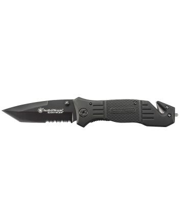 Smith &amp; Wesson Knives SWFR2SCP Extreme Ops3.30" Folding Tanto Part Serrated Stainless Steel Blade 4.70" Black Includes Pocket Clip