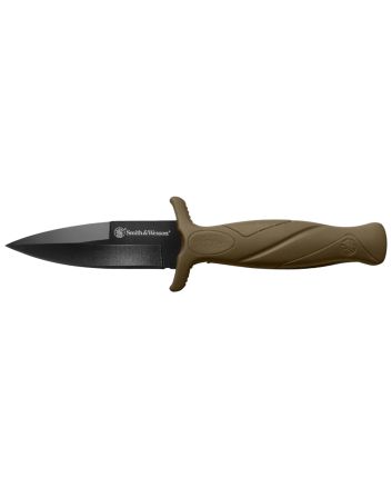 Smith &amp; Wesson Knives 1100073 H.R.T. Flase Edge 2.75" Fixed Plain Black Oxide Stainless Steel Blade Flat Dark Earth Rubber Handle Includes Sheath