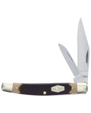 Old Timer 1179231 Middleman Jack 2.50" 1.70" Folding Clip/Sheepsfoot Plain Stainless Steel Blade Black/Tan Sawcut Bone Handle