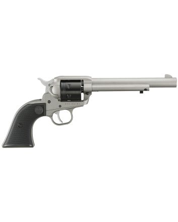 Ruger 2037 Wrangler22 LR 6 Shot 6.50" Silver Cerakote Steel Barrel, Silver Cerakote Aluminum Frame, Black Cerakote Cylinder, Black Checkered Polymer Grip, Transfer Bar Safety, Exposed Hammer