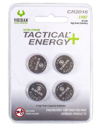 Viridian 3500013 CR2016 Lithium Battery Tactical Energy Silver 3.0 Volts 85 mAh (4) Single Pack