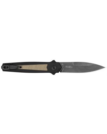 KershawLaunch 15 Full Size 3.50" Folding Spear Point Plain Black Oxide Blackwash CPM MagnaCut Steel Blade/Black Anodized w/Tan Canvas Aluminum w/Micarta Inserts Handle Includes Pocket Clip