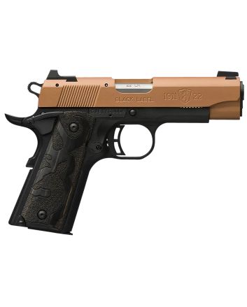 Browning 051896490 1911-22 Black Label Compact Frame 22 LR 10+1, 3.63" Matte Stainless Steel Barrel, Copper Cerakote Serrated Slide, Matte Black Polymer Frame w/Beavertail, Black Laminate Wood Grip