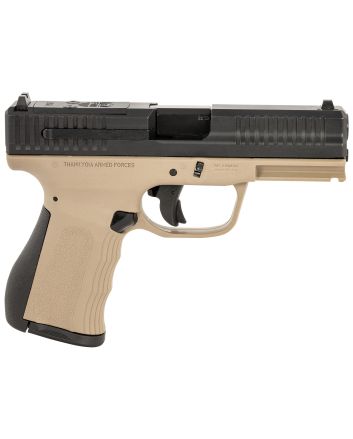 FMK FMKG49DE G39mm Luger 14+1 4" Stainless Steel Barrel, Black Optic Cut/Serrated Carbon Steel Slide Flat Dark Earth Polymer Frame w/Picatinny Rail, Black Backstrap Grip
