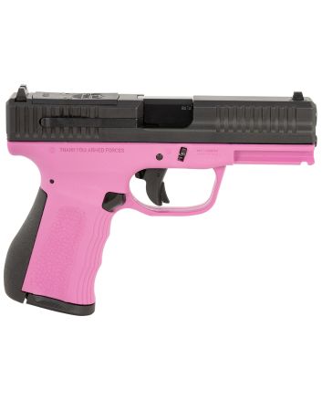 FMK FMKG49PK G39mm Luger 14+1 4" Stainless Steel Barrel, Black Optic Cut/Serrated Carbon Steel Slide, Pink Polymer Frame w/Picatinny Rail, Black Backstrap Grip
