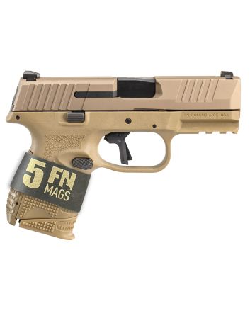FN 66101643 509C Bundle 9mm Luger 24+1, 3.70" Black Recessed Crown Barrel, Flat Dark Earth PVD Serrated Steel Slide &amp; Polymer Frame w/Picatinny Rail,Ambidextrous, 5 Magazines