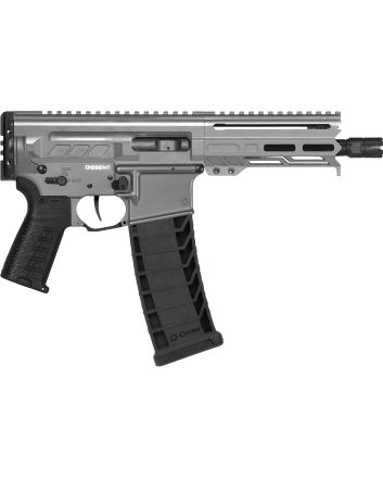 CMMG 94A6867TNG Dissent MK4 9mm Luger 33+1 6.50", Tungsten Gray Rec, Picatinny Brace Adapter, 5.50" M-LOK Handguard, Left Side Charging Handle, Zeroed Linear Comp, Zeroed Drop-In Single Stage Trigger