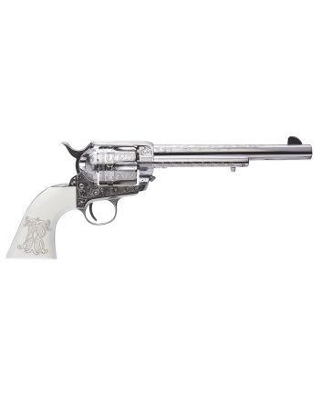 Cimarron PP415LNTRII Teddy Roosevelt Frontier 45 Colt (LC) 6 Shot 7.50" Nickel-Plated Engraved Barrel, Cylinder &amp; Frame, White w/Laser Engraved "T.R." Grip