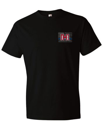 Hornady Gear 30761 POW Blue LineBlack, Cotton Short Sleeve, Semi-Fitted Small