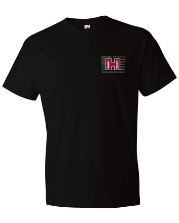 Hornady Gear 30763 POW Blue LineBlack, Cotton Short Sleeve, Semi-Fitted Large