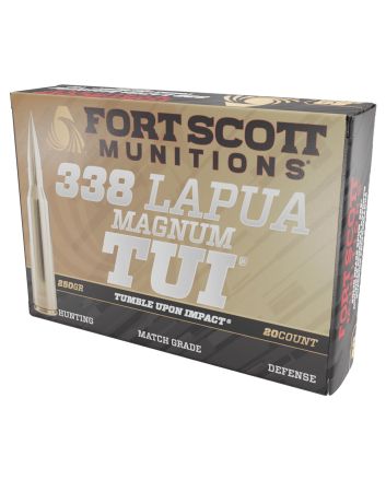 Fort Scott Munitions 338250SBV1 Tumble Upon Impact (TUI) Rifle 338LapuaMag 250gr Solid Copper Spun 20 Per Box/5 Case