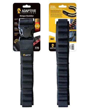 ADAPTIVE TACTICAL AT06401 Shotgun Bandolier45rd Black Nylon Reinforced, Non-Slip Elastic Loops Fully Adj. Fit