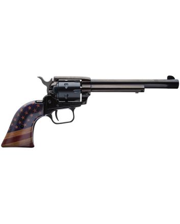 Heritage Mfg RR22B6GOLDUSA Rough Rider22 LR 6 Shot, 6.50" Black Oxide Steel Barrel, Black Oxide Zinc Alloy Frame, Black Oxide Cylinder, Gold USA Flag Grip, Exposed Hammer
