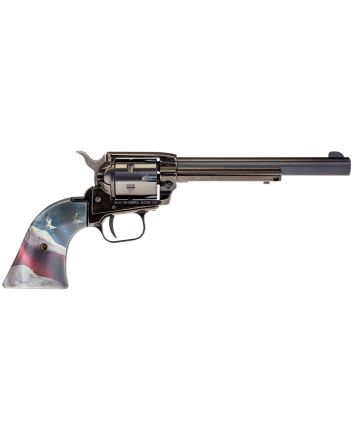Heritage Mfg RR22B6US02 Rough Rider22 LR 6 Shot, 6.50" Black Oxide Steel Barrel, Black Oxide Zinc Alloy Frame, Black Oxide Cylinder, Black US Flag Grip, Exposed Hammer