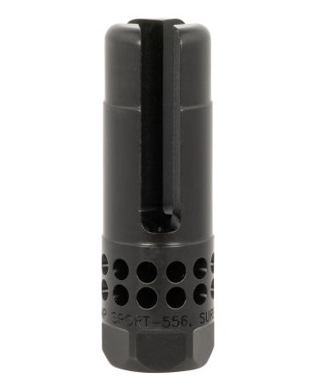 SureFire WARCOMPSPORT5561228 Warcomp Sport Flash Hider 22 Cal (5.56mm) 1/2"-28 tpi, Open Tine 3-Prong, Ported Black Stainless Steel for AR/M4-Platform