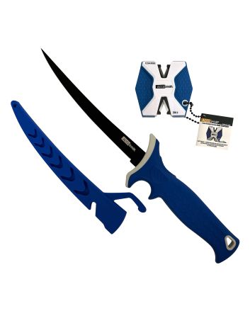 AccuSharp 736C Fillet w/Sharpener6.50" Fixed Fillet Plain Satin Titanium Coated Stainless Steel Blade/Royal Blue Ergonomic Anti-Slip Rubber Handle Includes 2-Step Sharpener