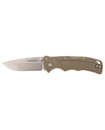 Cold Steel CSFLC3SPSSFDEZ Verdict3" Folding Spear Point Plain Stonewashed 4116 SS Blade/Brown GFN Handle Includes Belt Clip