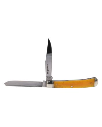 Cold Steel CSFLTRPRY Trapper3" Folding Clip/Spey Plain 8Cr13MoV SS Blade/Yellow w/Polished Bolsters Bone Handle