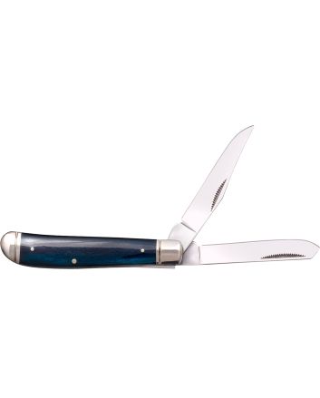 Cold Steel CSFLMTRPRB TrapperMini 2.60"/2.70" Folding Clip/Spey Plain 3Cr13MoV SS Blade/Dark Blue w/Polished Bolsters Bone Handle