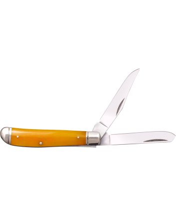 Cold Steel CSFLMTRPRY TrapperMini 2.60"/2.70" Folding Clip/Spey Plain 3Cr13MoV SS Blade/Yellow w/Polished Bolsters Bone Handle