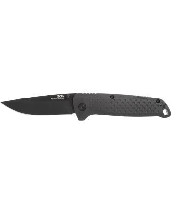 S.O.G SOG13110143 Adventure LB 3.50" Folding Drop Point Plain Black TiNi 5Cr15MoV Blade, Black Textured GRN Handle