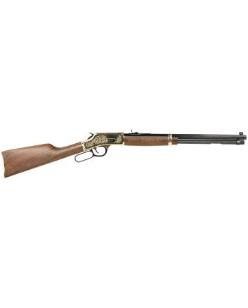 Henry H006GCD Deluxe Side GateFull Size 45 Colt (Long Colt) 10+1 20" Blued Octagon Barrel, Polished Brass Engraved Receiver, Drilled &amp; Tapped, Fixed American Walnut Stock Ambidextrous