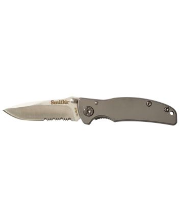 Smiths Products 51007 Titania I 2.20" Folding Drop Point Part Serrated Satin Titanium Coated Stainless Steel Blade/ Stainless Steel Handle Includes Pocket Clip