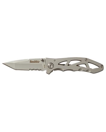 Smiths Products 51009 Caprella2.95" Folding Drop Point Part Serrated Bead Blasted 400 SS Blade/Silver Skeletonized Stainless Steel Handle Includes Pocket Clip