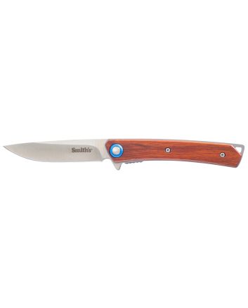 Smiths Products 51304 Ecesis3" Folding Drop Point Plain Satin 3Cr13MoV SS Blade/Natural Wood/Black SS Handle Includes Pocket Clip
