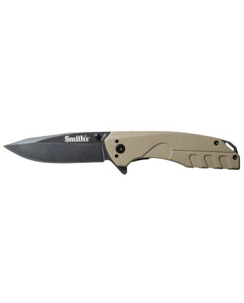 Smiths Products 50995 BattlePlan3.35" Folding Drop Point Plain Black Stonewashed 400 SS Blade/ Desert Tan G10 Handle Includes Pocket Clip