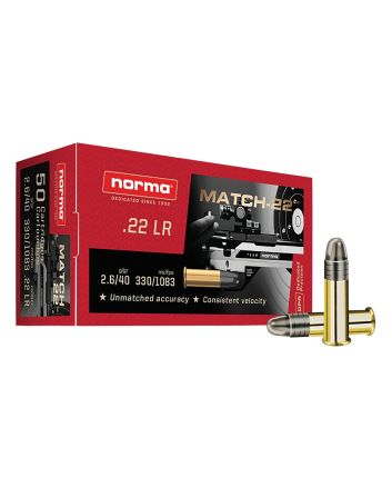 Norma Ammunition 2425076 Dedicated Precision Match 22LR 40gr Lead Round Nose 50 Per Box/100 Case