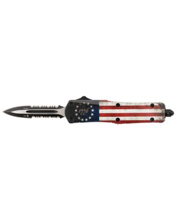 Templar Knife SBRF431 Gen II Betsy Ross Flag Small 2.75" OTF Dagger Part Serrated 440C SS Blade, 4.25" Betsy Ross Flag Aluminum Handle, Glass Breaker