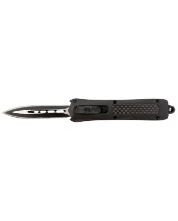 Steel River Knives MA163BD SpartanMini 2.70" OTF Dagger Plain Black/Silver 440C SS Blade/ Black w/Carbon Fiber Inlay Aluminum Zinc Alloy Handle