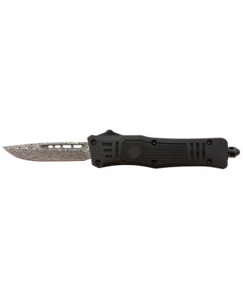 Steel River Knives MT616BDDP SpartanMini 2.75" OTF Drop Point Plain Laser Etched Damascus 440C SS Blade/4.25" Black Aluminum Zinc Alloy Handle