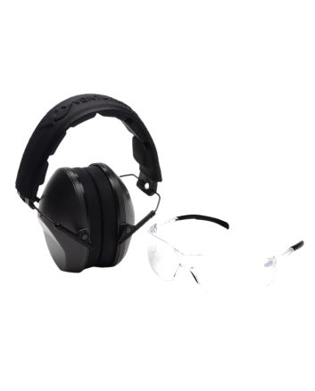 Pyramex VGCOMBO110 Low-Profile Combo KitScratch Resistant Clear Lens &amp; Frame with Rubber Temple Tips Gray Low-Profile Earmuffs