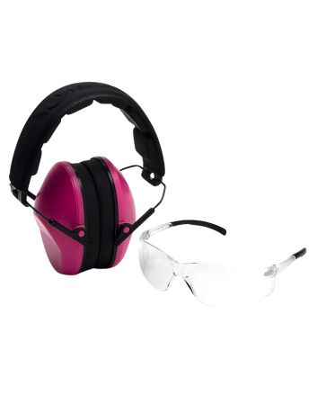 Pyramex VGCOMBO210 Low-Profile Combo KitScratch Resistant Clear Lens &amp; Frame with Rubber Temple Tips Pink Low-Profile Earmuffs