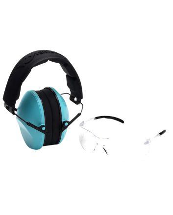 Pyramex VGCOMBO410 Low-Profile Combo KitScratch Resistant Clear Lens &amp; Frame with Rubber Temple Tips Powder Blue Low-Profile Earmuffs