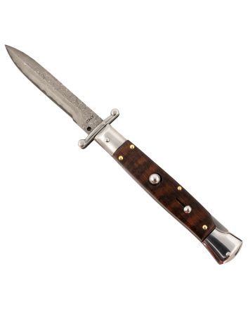 Steel River Knives SGSWRDAM Spartan3.9" Italian Bayonet Damascus 5.1" Snakewood Buffalo Horn Handle Side Open